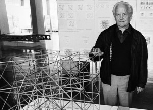 Fritz Haller mit der Konstruktion seiner USM Büromöbel Linie